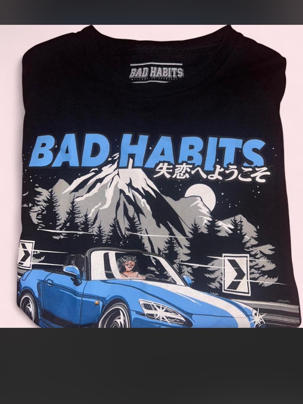 Bad Habit Men's Black Graphic T-Shirt with Blue Print